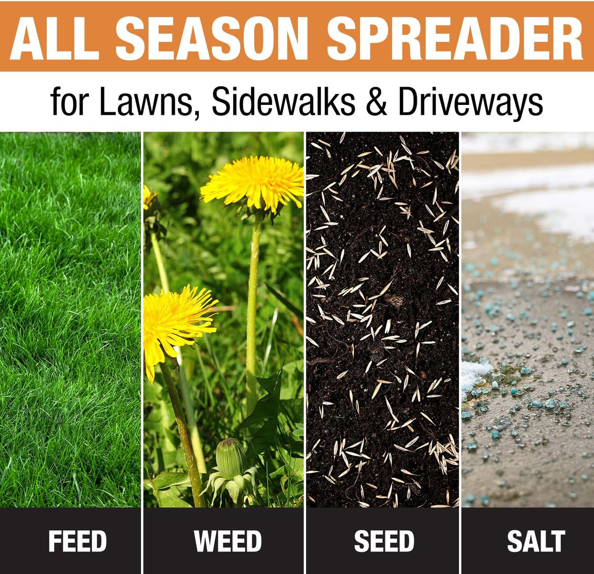 Walk Behind Push Spreader, 100lb Capacity, For Salt, Ice & Snow Melt, Included Grate & Cover With Enclosed Gearbox for Protection. - image 4