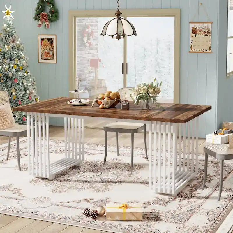 Contemporary 70.8-Inch White Dining Table for 6-8 Guests - image 8