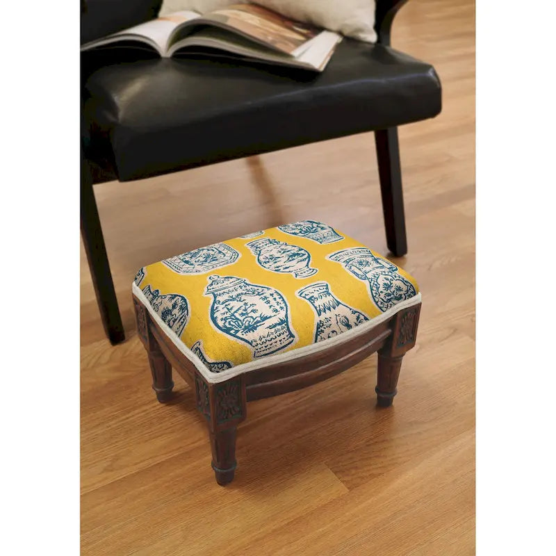 Blue and Yellow Ginger Jar Ottoman - image 1