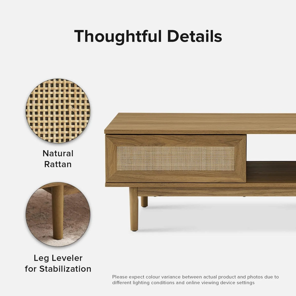 Mopio Ensley Mid Century Modern Rectangle Coffee Table with Dual Storage Shelf, Wood Slat Sliding Door, & Rounded Edge Protection for Living Room, Walnut Grain - image 27
