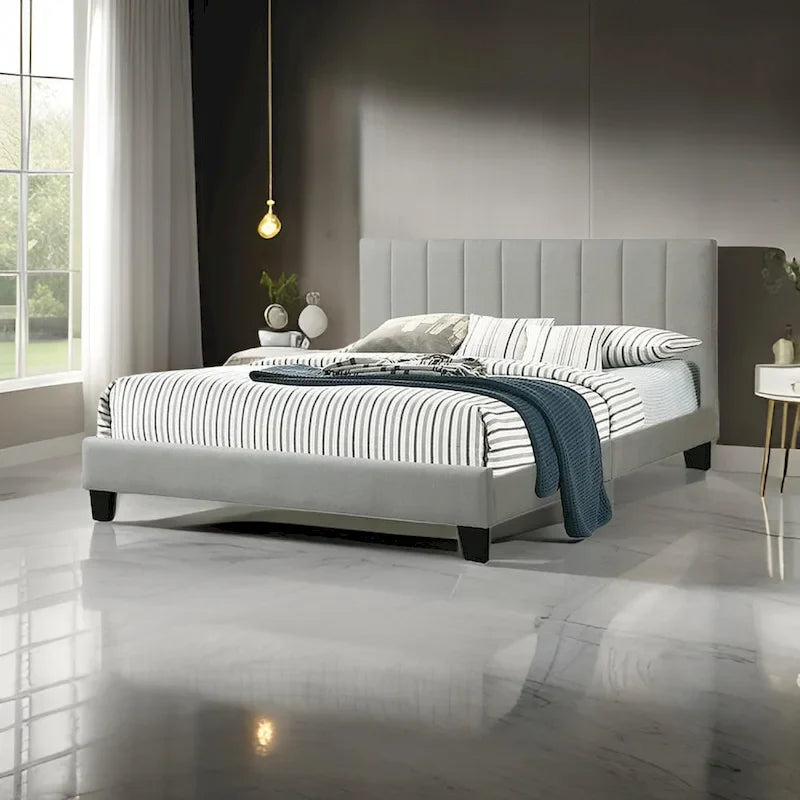 Eve California King Bed with Deep Channel Tufting in Light Gray Upholstery - image 1