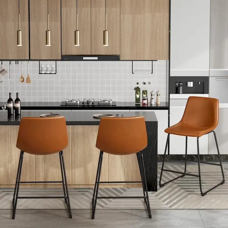 Set of 2 Homall Brown PU Leather Counter Bar Stools with Backrest and Footrest - image 4