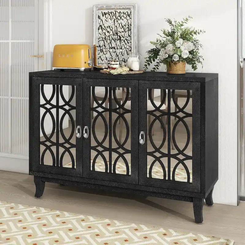 Mirrored Buffet Cabinet with Glass Doors and Silver Handles - 3-Door Sideboard for Living Room, Hallway, and Dining Room - image 21