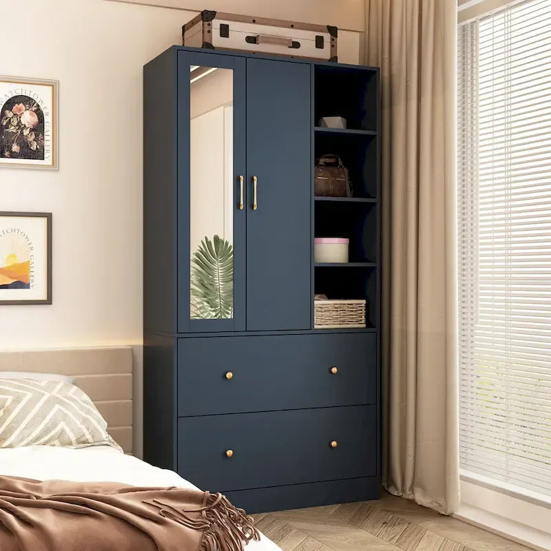 Modern Wardrobe Armoire with Mirror Door Drawers and Shelves - image 1